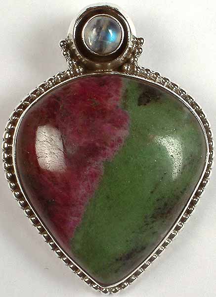 Inverted Tear Drop of Ruby Zoisite with Rainbow Moonstone