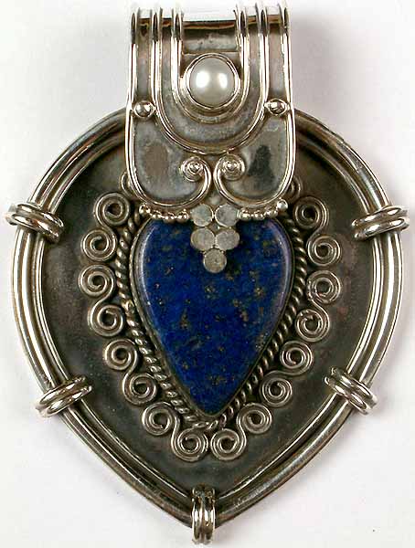 Inverted Tear Drop Pendant with Lapis Lazuli and Pearl