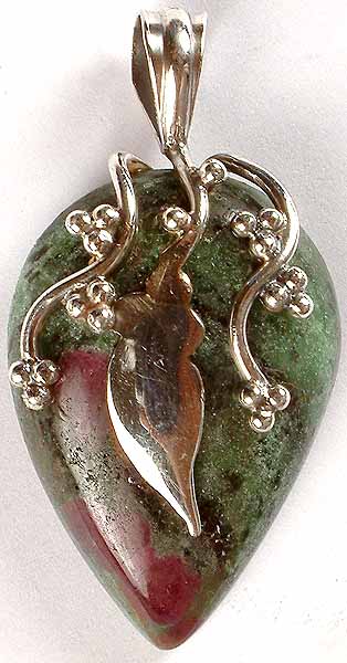 Inverted Tear Drop Ruby Zoisite Pendant With Sterling Vines