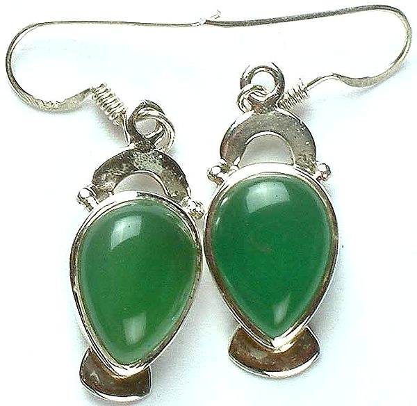 Inverted Teardrop Green Onyx Earrings