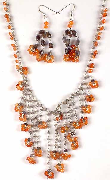 Iolite & Carnelian Necklace with Matching Earrings