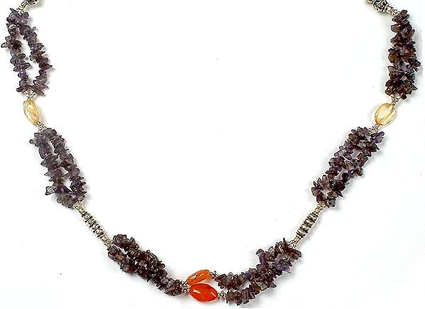 Iolite Chip Necklace with Carnelian & Citrine