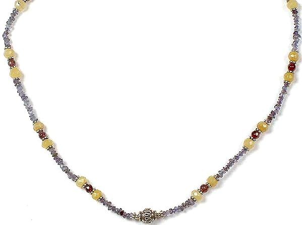 Iolite, Garnet & Yellow Chalcedony Necklace