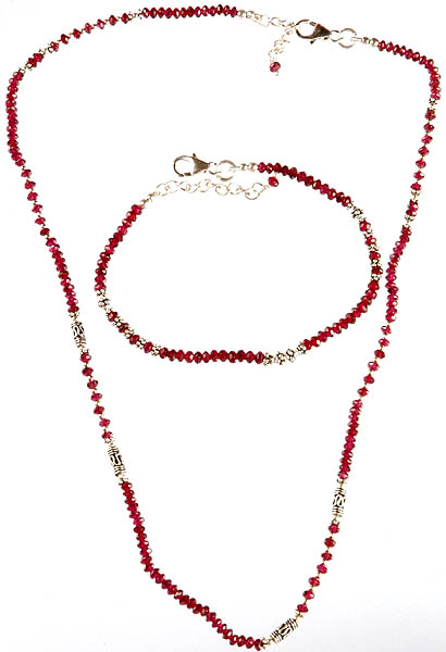 Israel Cut Garnet Beaded Necklace with Matching Bracelet Set