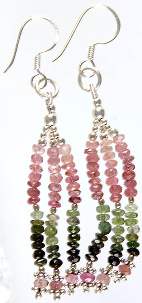 Israel Cut Shower Earrings of Pink and Green Tourmaline