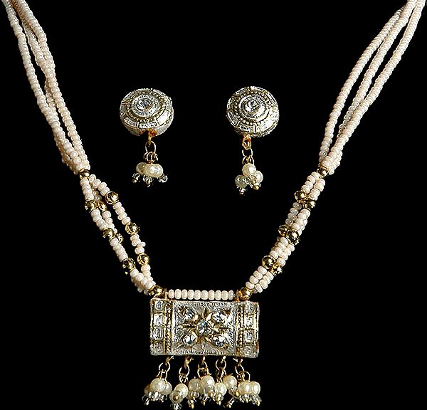 Ivory Beaded Necklace with Earrings Set