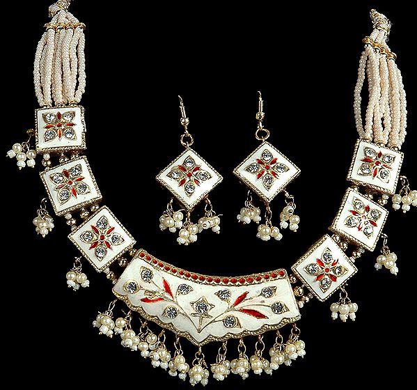 Ivory Mughal Necklace with Earrings Set