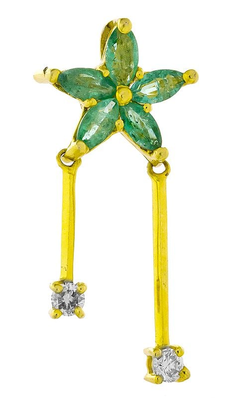 Faceted Emerald Gold Pendant with Dangling Diamonds