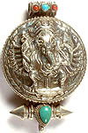 Shri Ganesha Charm Box Pendant with Coral and Turquoise