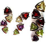 Fine Cut Gemstone Pendant with Matching Earrings Set<br>(Garnet, Lemon Topaz, Amethyst and Peridot)