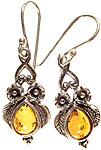Amber Earrings with Flowers and Leaves