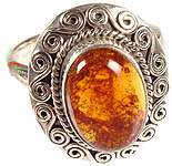 Amber Finger Ring with Spiral