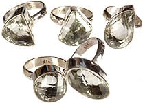 Lot of Five Faceted Green Amethyst Finger Rings