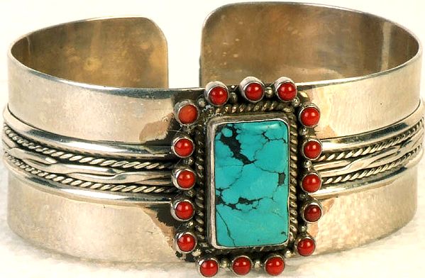 Turquoise Cuff Bangle with Coral