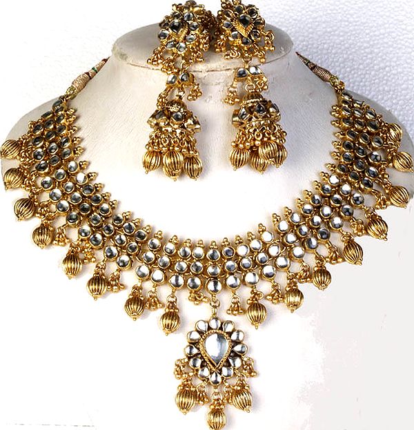 Golden Triple-Layer Kundan Necklace Set