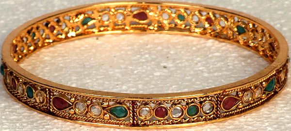 Faux Ruby and Emerald Polki Bangle with Cut Glass