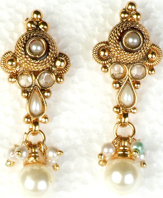 Polki Post Earrings with Faux Pearls