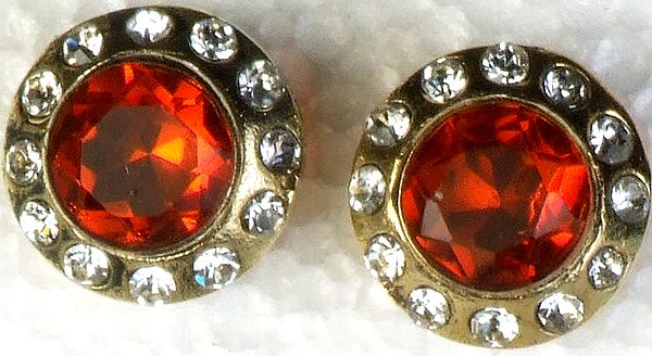 Red Victorian Post-type Ear Studs with Cut Glass