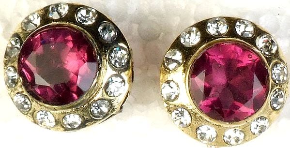 Magenta Victorian Post-type Ear Studs with Cut Glass