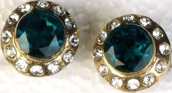 Sea-Green Victorian Post-type Ear Studs with Cut Glass