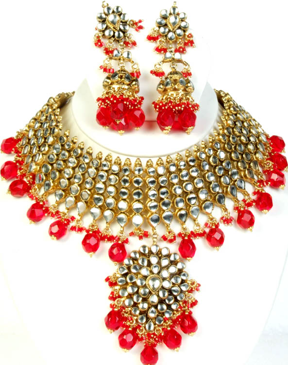 Red Quadruple-Layer Kundan Necklace Set