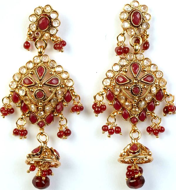Polki Post Earrings with Faux Ruby and Cut Glass
