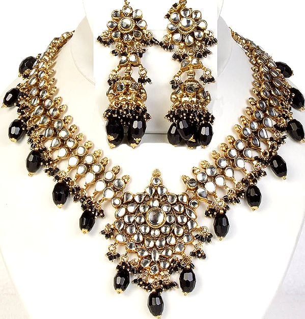 Black Double-Layer Kundan Necklace Set