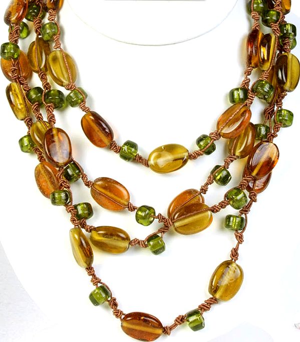 Brown and Green Glass Beaded Necklace