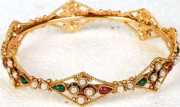 Designer Bangle with Faux Ruby and Emeralds