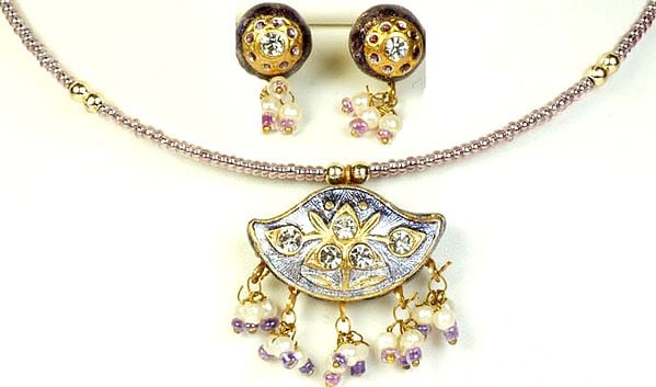 Lavender Meenakari Choker Necklace and Earrings Set