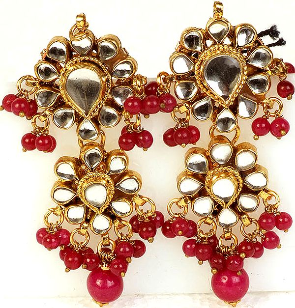 Kundan Earrings with Ruby-Red Beads