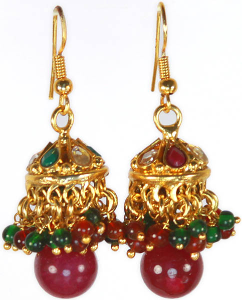 Kundan Chandelier Earrings with Faux Ruby and Emeralds