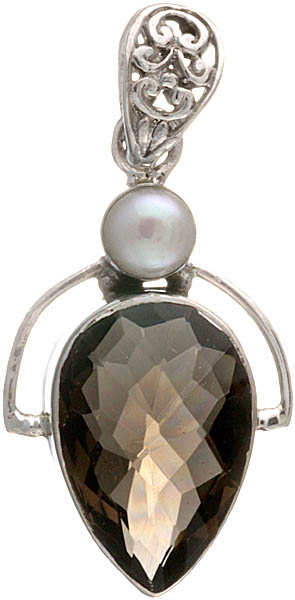 Faceted Smoky Quartz Pendant with Pearl