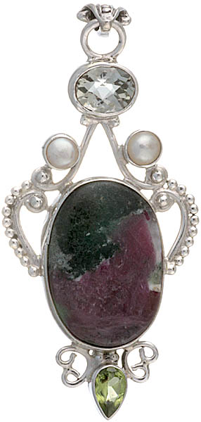 Gemstone Pendant (Ruby Zoisite, Pearl, Green Amethyst and Peridot)