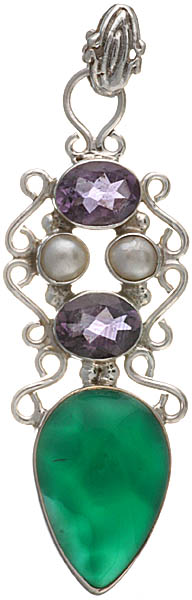Gemstone Pendant (Green Onyx, Amethyst and Pearl)