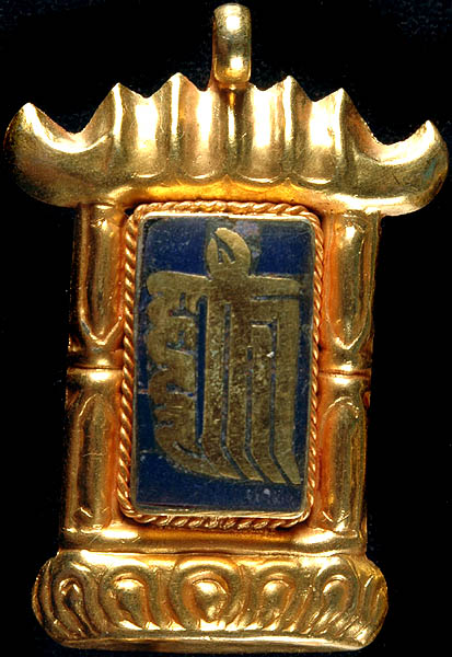 Kalachakra Mantra on Lapis Lazuli Gold Plated Pendant