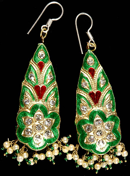 Kelly Green Floral Earrings with Dangles