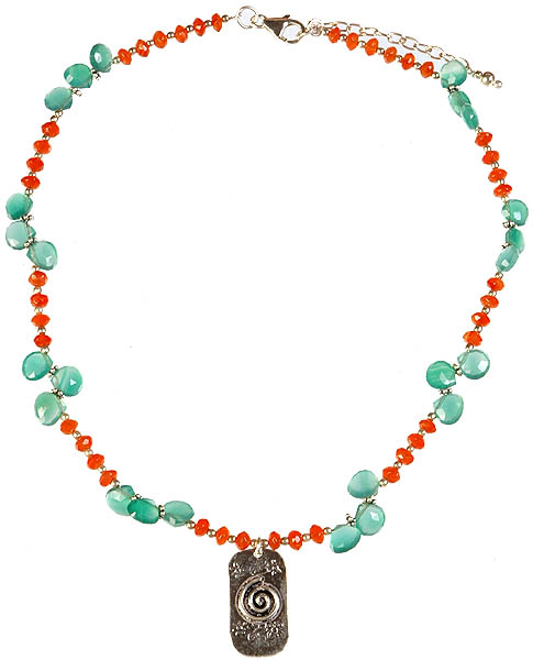 Kundalini Necklace with Faceted Carnelian and Green Onyx