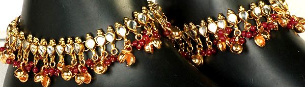 Kundan Anklet Pair with Faux Ruby Beads