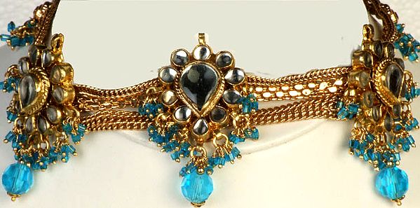 Kundan Armlet with Cyan Glass Beads