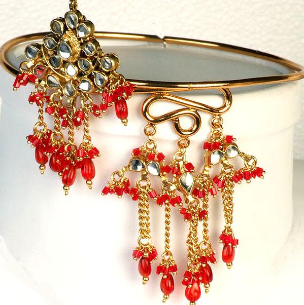 Kundan Armlet with Orange Glass Beads