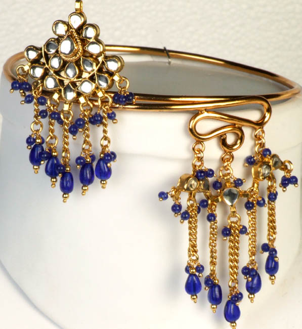 Kundan Armlet with Royal-Blue Glass Beads