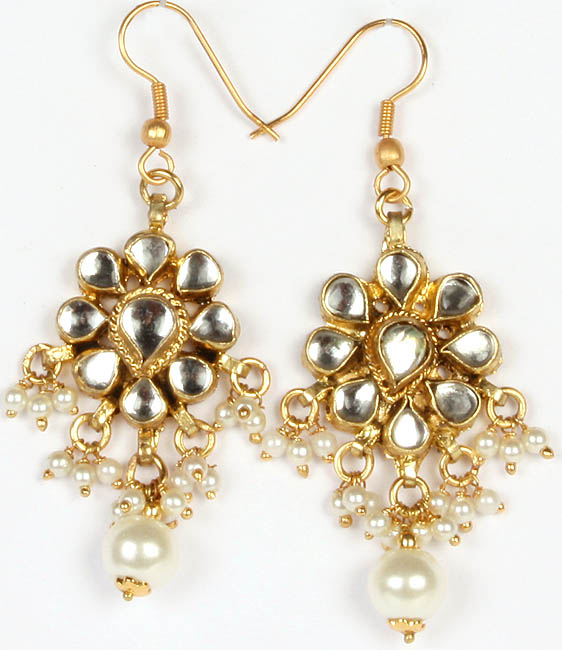 Kundan Earrings with Dangling Imitation Pearls