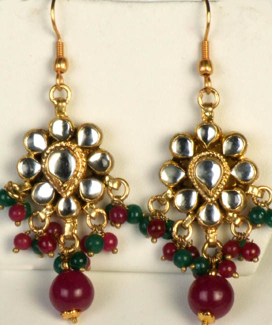 Kundan Earrings with Faux Emerald and Rubies