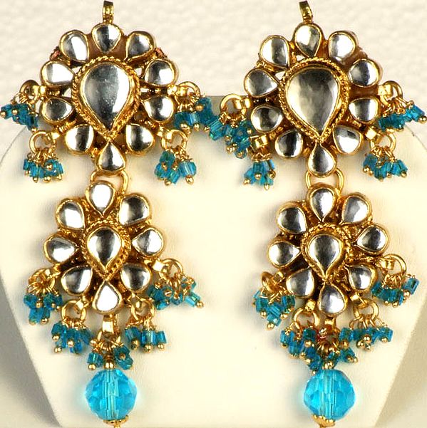 Kundan Earrings with Sky-Blue Beads