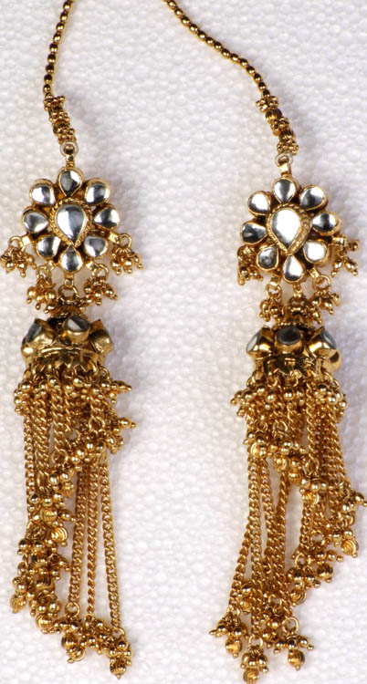 Kundan Earwrap Earrings with Golden Dangles