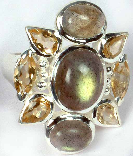 Labradorite & Faceted Citrine Ring