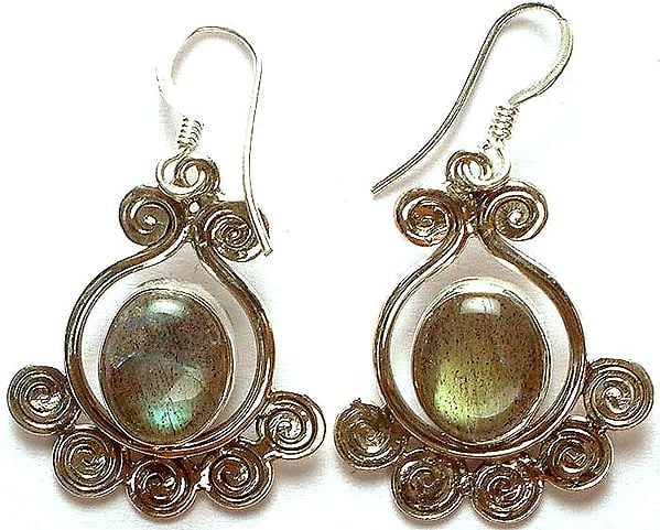 Labradorite Cabochon Earrings with Spiral