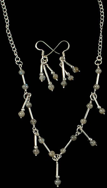 Labradorite Dangling Spike Necklace with Matching Earrings Set