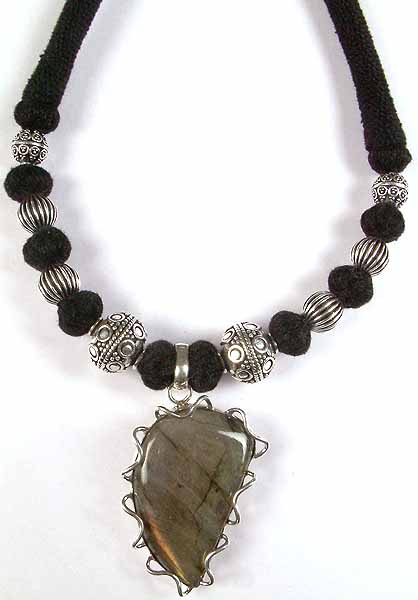 Labradorite Necklace with Black Cord